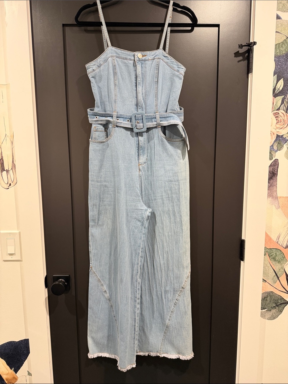 Light Wash Denim Jumpsuit with Belt